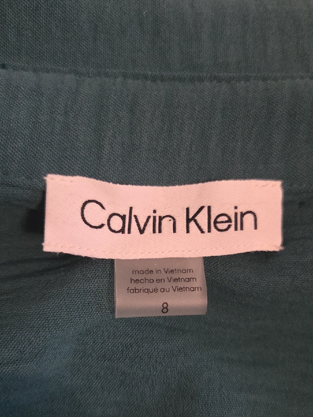 Calvin Klein Women's Teal Green Button Front Textured Cap Sleeve Dress 8 NWT - Picture 12 of 13
